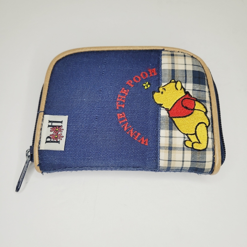 Disney Winnie The Pooh Wallet Blue Denim All-Over Pooh Print Zip Around FLAW